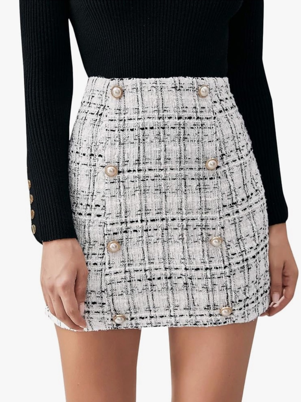 Elegant High Waist-A-Line Plaid Tweed Mini Skirt